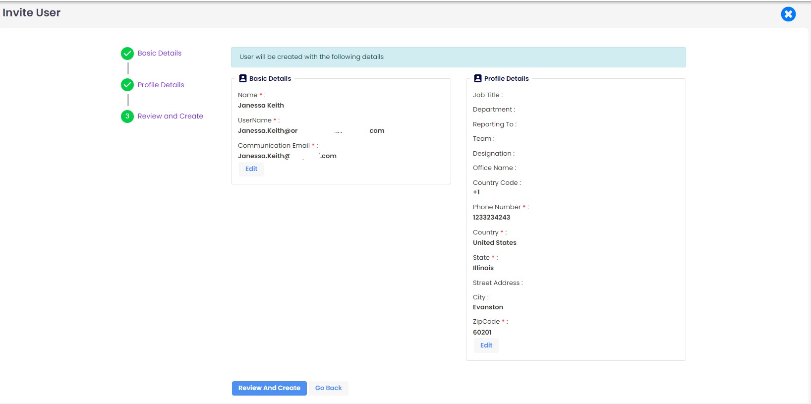 Invite User Review and Create alt text