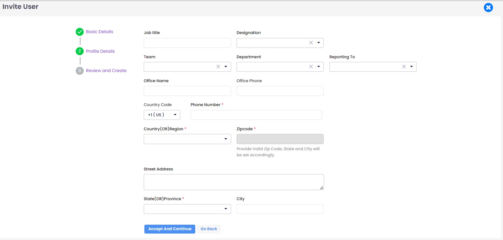 Invite User Profile details alt text