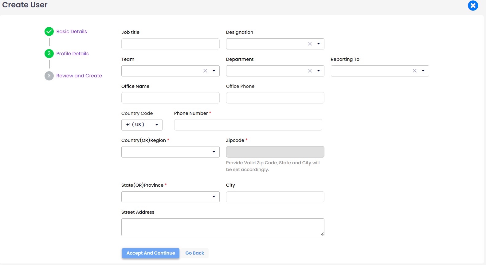 Create User Profile details alt text